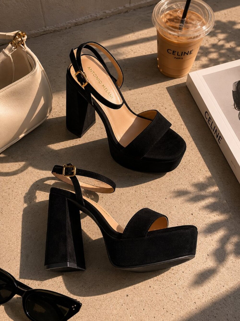 Antonio Melani Seena Black Suede Platform Dress Sandals 8 NWOB